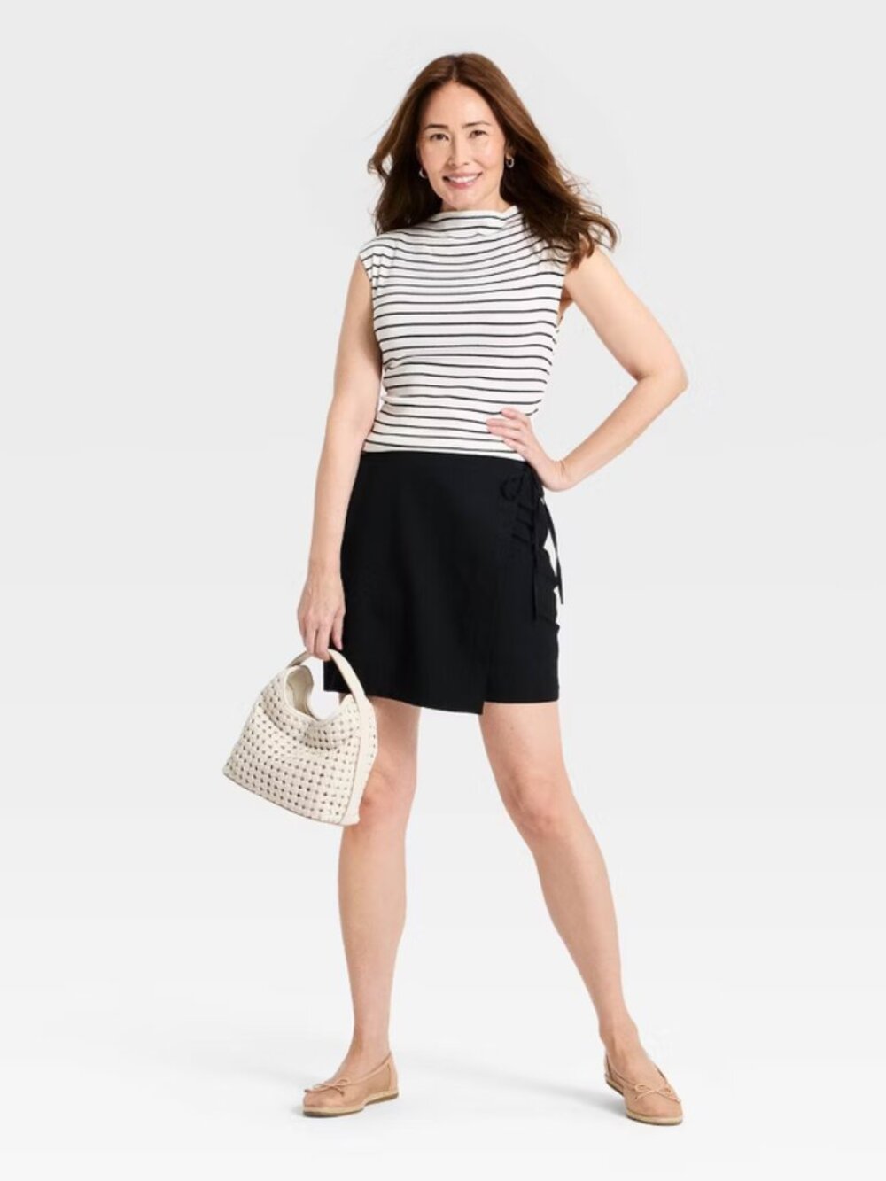 Women's Linen Wrap Mini Skirt - A New Day Black L - Picture 3 of 3
